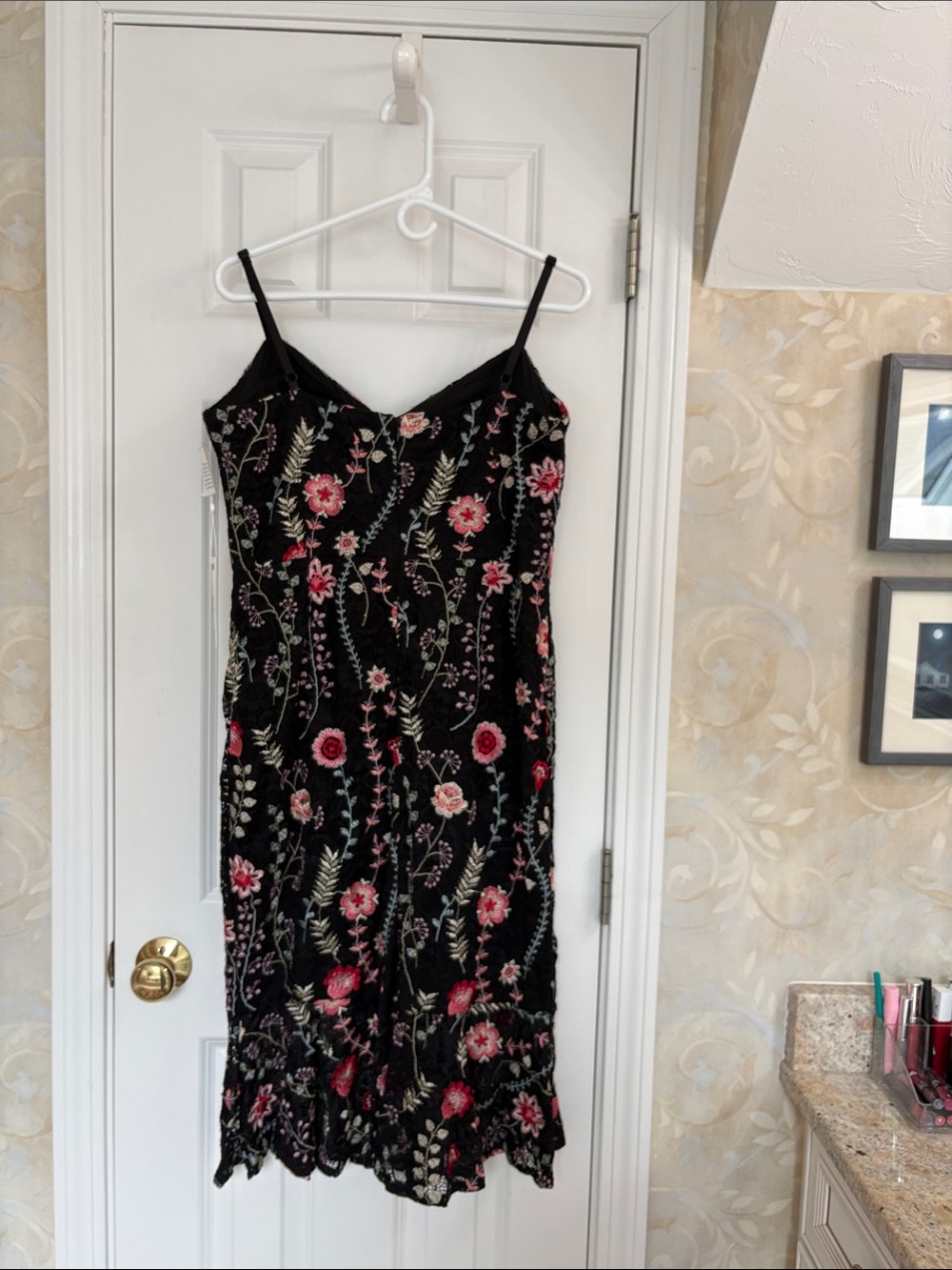 Siena Embroidered Lacy Floral Lined Slip Dress in Black, Pink and Multicolors - Picture 8 of 12